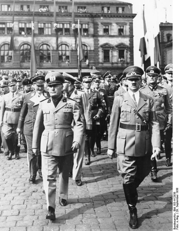 Adolf Hitler and Benito Mussolini in Munich for the Munich Conference